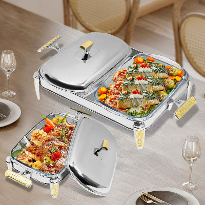 chafing dish simple et double compartiments sur table cuisine