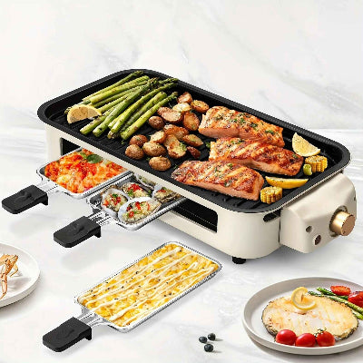 appareil a raclette garni aliments divers