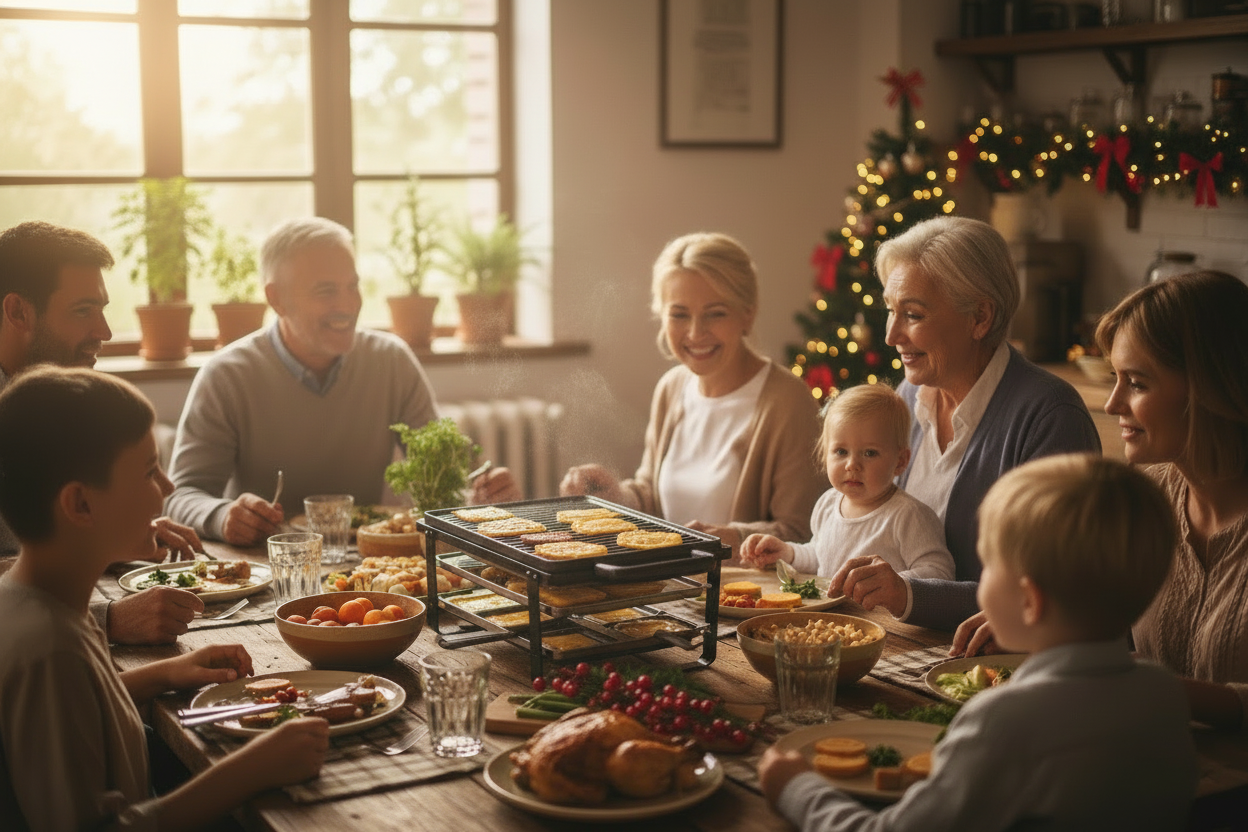 appareil a raclette repas de  Noël en famille 