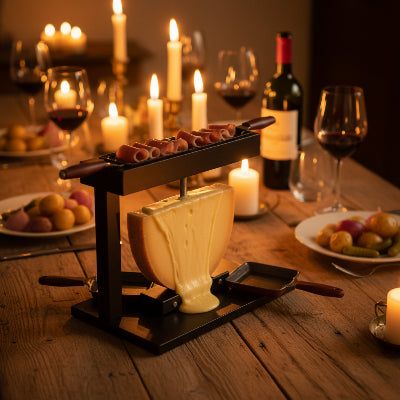 appareil a raclette traditionnel garni jambon et fromage
