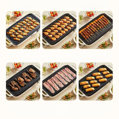 differents aliments cuits sur plancha electrique grill