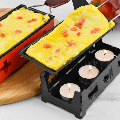 omelette sur appareil a raclette rouge et noir